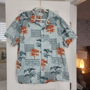Haggar Men's Casual Shirt - Light Blue and Orange Floral